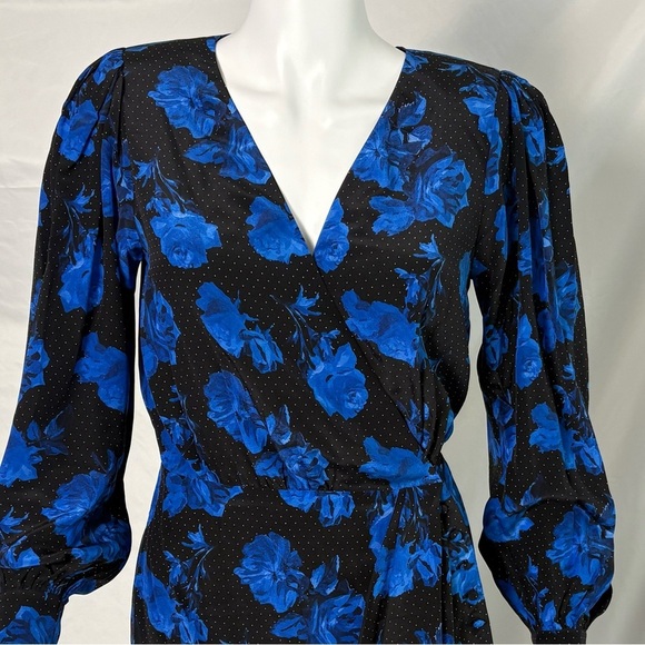 The Kooples Silk Wrap Dress NWT | Size small | Black & Blue Floral - Picture 5 of 14
